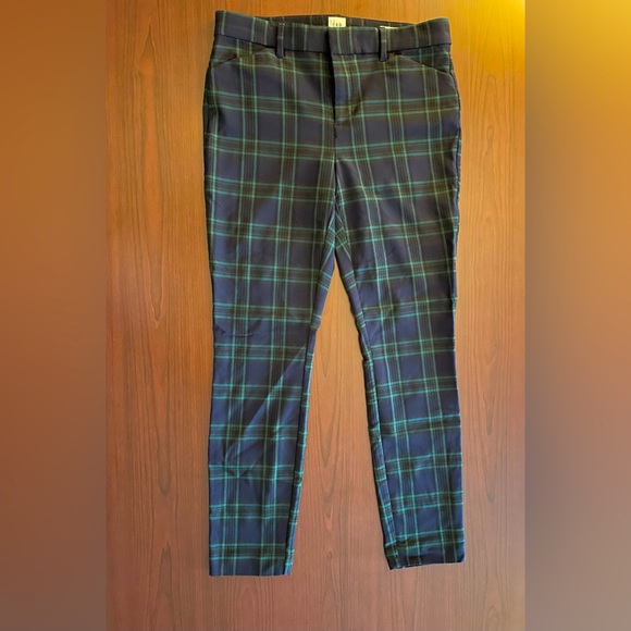 GAP Signature Skinny Ankle Dress Pants in navy blue and green plaid, size 8 - Picture 1 of 5